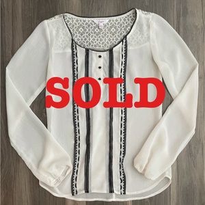 Beautiful Cream Blouse with Black Lace Trim